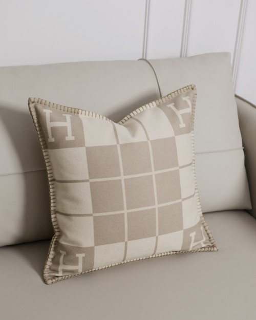 Hermès Wool Cushion Cover, Handmade Lockstitch Edge, Luxurious Home Decor