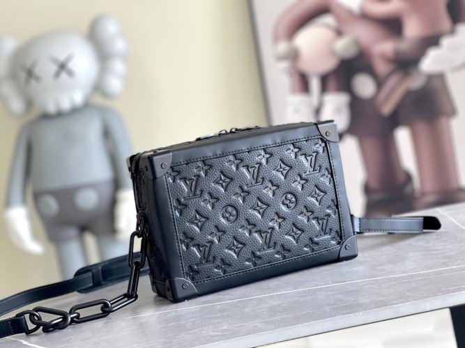 Louis Vuitton Virgil Abloh Black Leather Monogram Embossed Soft Trunk Bag 1 Louis Vuitton Virgil Abloh Black Leather Monogram Embossed Soft Trunk Bag