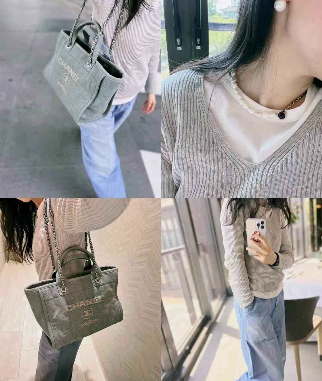 chanel fashionable denim tote beach bag shopping bag