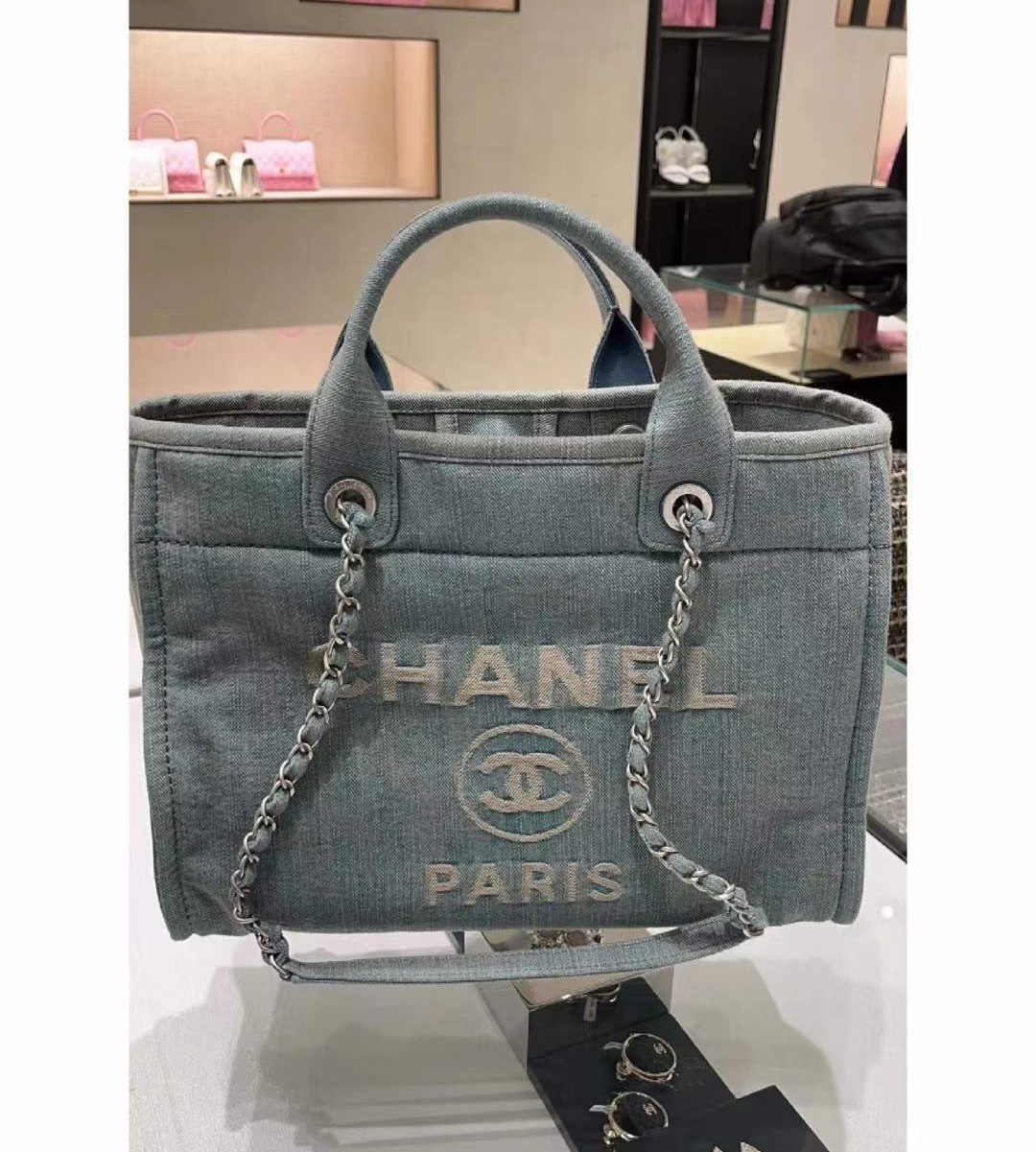 chanel fashionable denim tote beach bag shopping bag