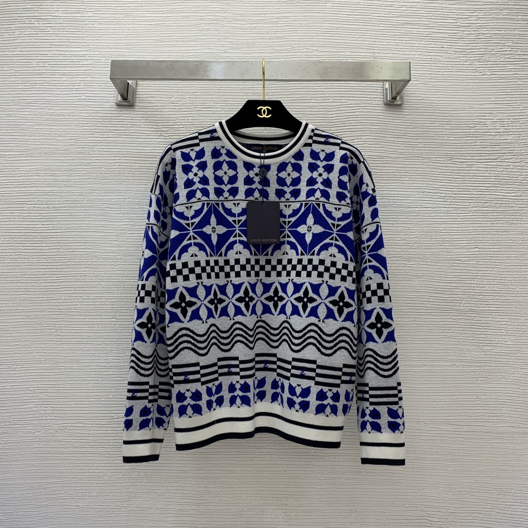 Louis Vuitton Clothing Knit Sweater Sweatshirts Lattice Knitting Wool Fall Collection Vintage Long Sleeve