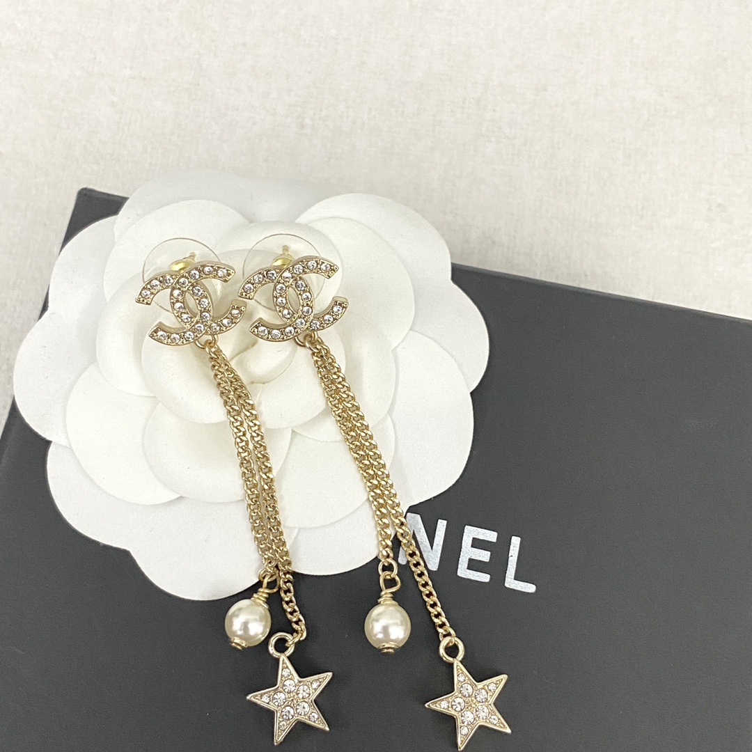 NO:101513,Little Fragrant Fringed Five-pointed Star Earrings, Chanel Earrings19860909小香流苏五角星耳钉耳环,香奈儿耳钉,chanel,earrings,Jewelry