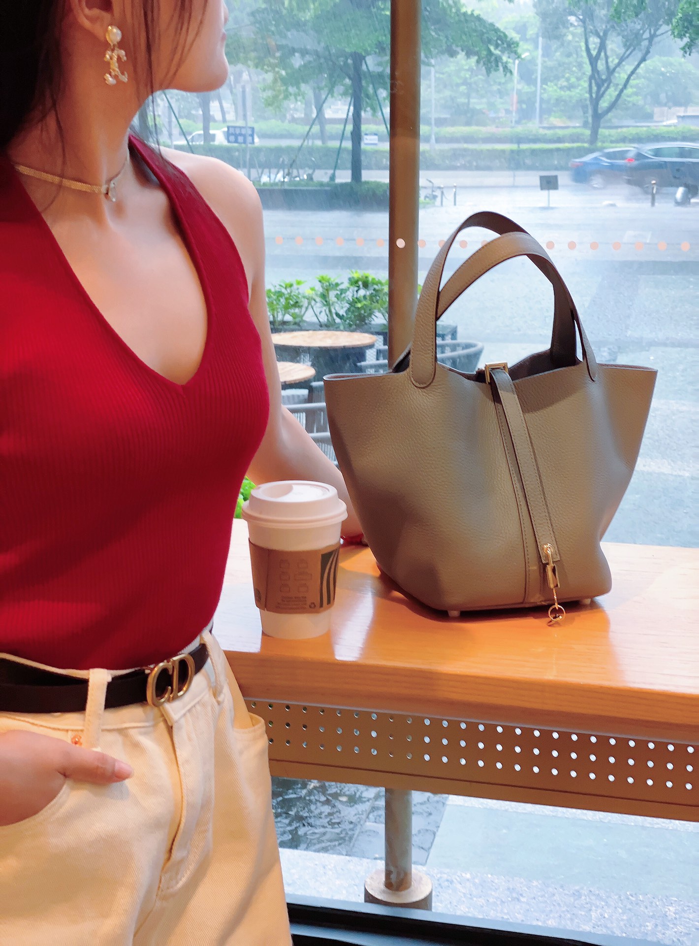 Gray Picotin 22CM Handbag with Gold Hardware Accents 9 i1687073537 907 7