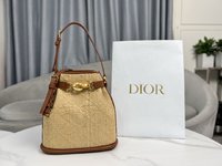 Dior Handbags Bucket Bags Gold Cowhide Raffia Fall Collection Chains