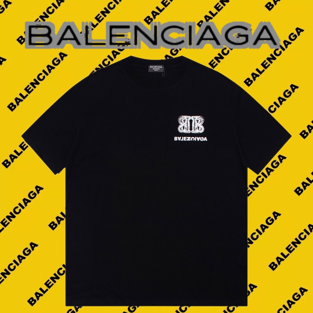 Balenciaga Abbigliamento T-Shirt Nero Bianco Unisex Cotone Collezione Primavera/Estate Maniche corte