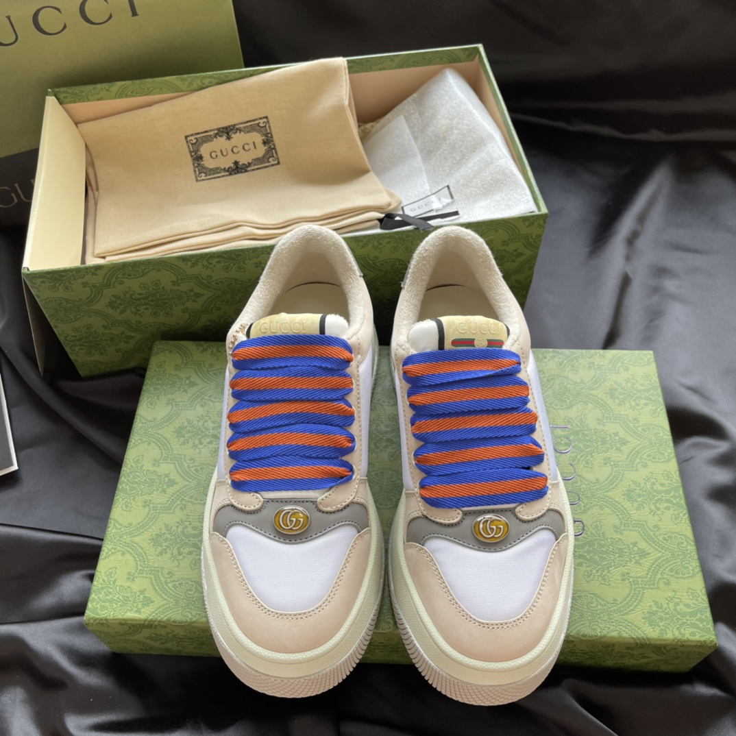 GUCCI Platform Sneakers Leather Terry Cloth Lace-Up