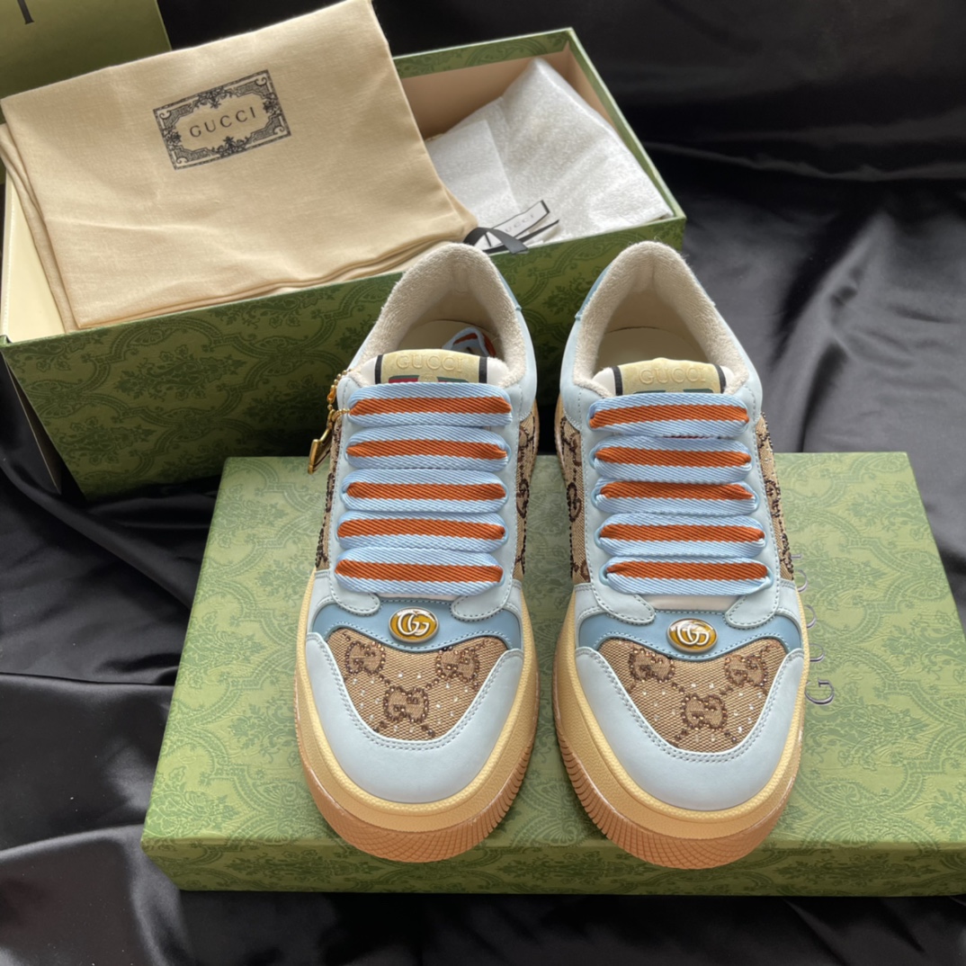 GUCCI Sneakers Double G Monogram Terry Cloth Platform Lace-Up