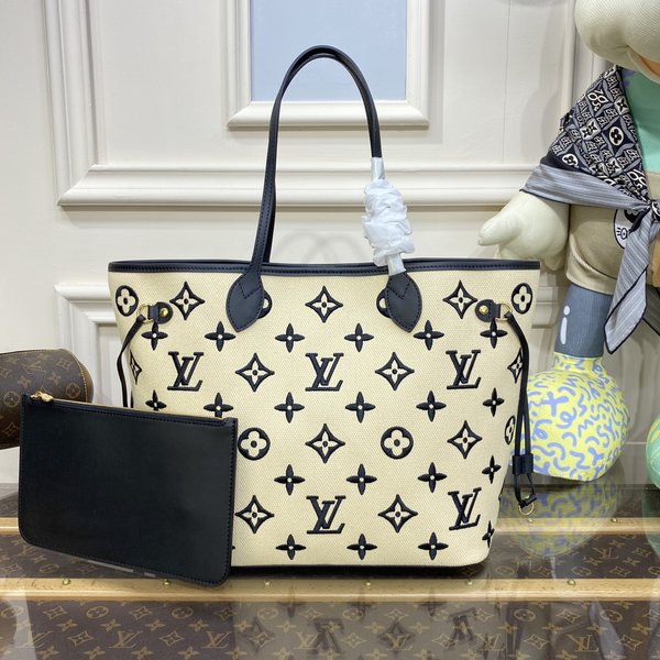 Louis Vuitton LV Neverfull Handbags Tote Bags Cheap High Quality Replica Black Weave Cotton Summer Collection M22838