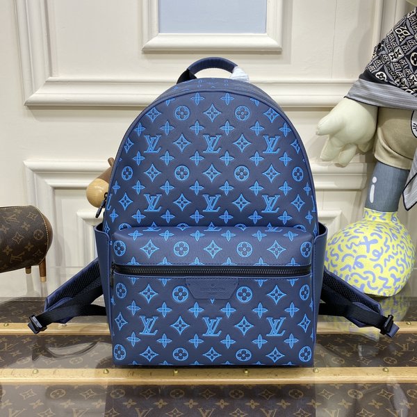 Louis Vuitton LV Discovery Good Bags Backpack Blue Grey Cowhide M46553