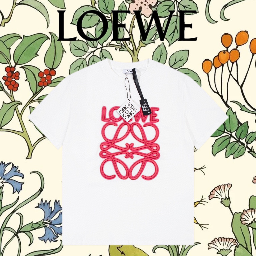 Loewe Abbigliamento T-Shirt Rosa Ricamo Cotone Collezione Primavera/Estate Maniche corte