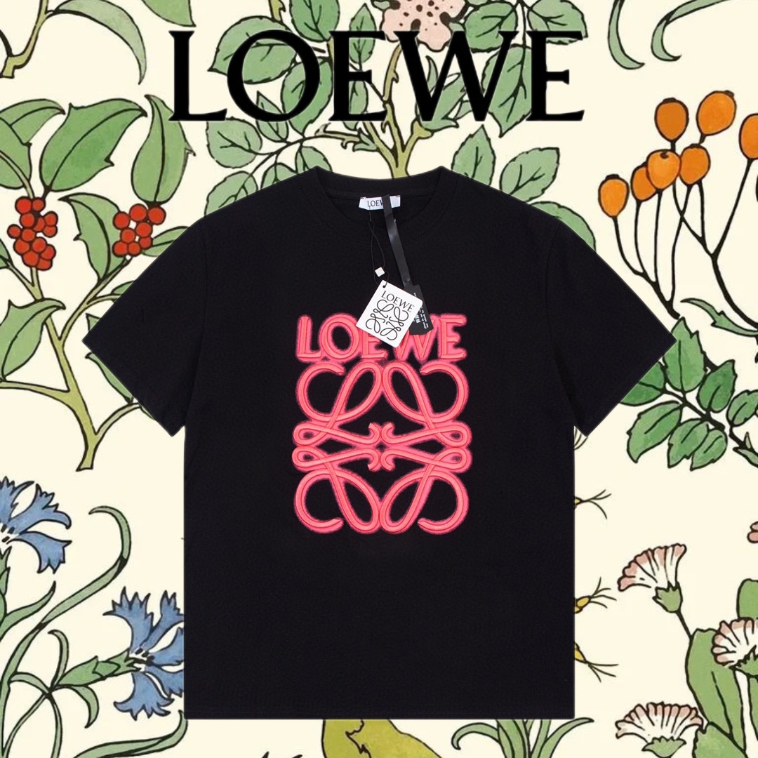 Loewe Abbigliamento T-Shirt Replica economica di lusso
 Rosa Ricamo Cotone Collezione Primavera/Estate Maniche corte