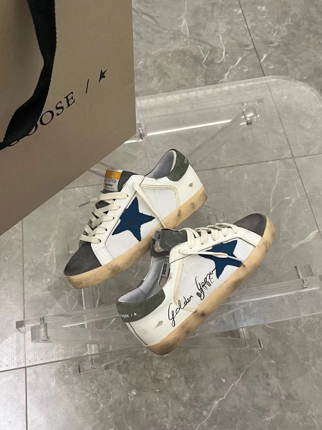 Golden Goose Skateboard Shoes Single Layer Blue Gold Grey Red White Yellow Unisex Cowhide Frosted Fall/Winter Collection