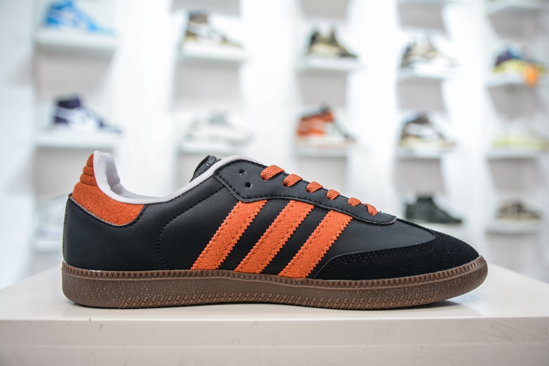 E Wales Bonner x Adidas Originals Samba black and orange bar samba training shoes FW5386