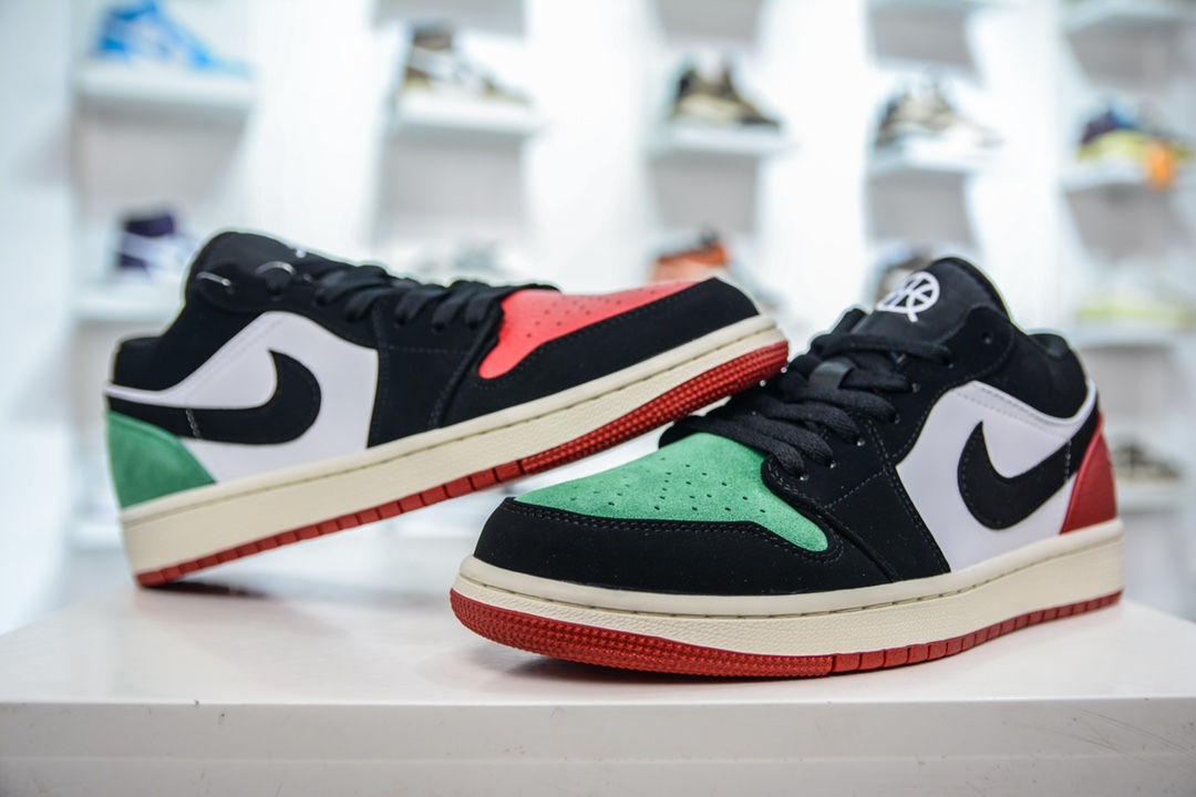 T original Air Jordan 1 Low black red green AJ1 Joe 1 low-top casual sneakers FQ6703-100