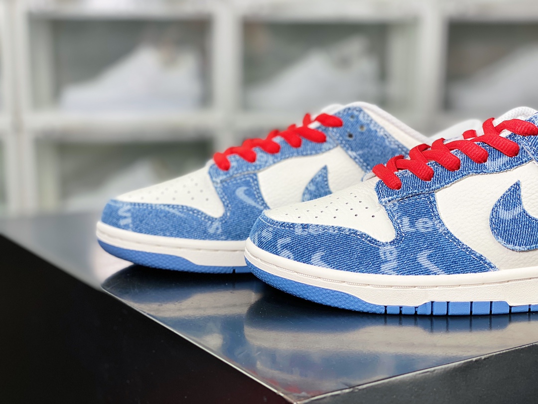 Dunk Low Retro SP dunk series low-top casual sports skateboard shoes ”splicing off-white red light blue jacquard denim” LE0021-002