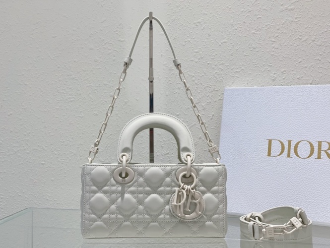 Dior Lady D-Joy Bag White Matte Calfskin with Chain and Leather Strap 1 Dior Lady D-Joy Bag White Matte Calfskin with Chain and Leather Strap