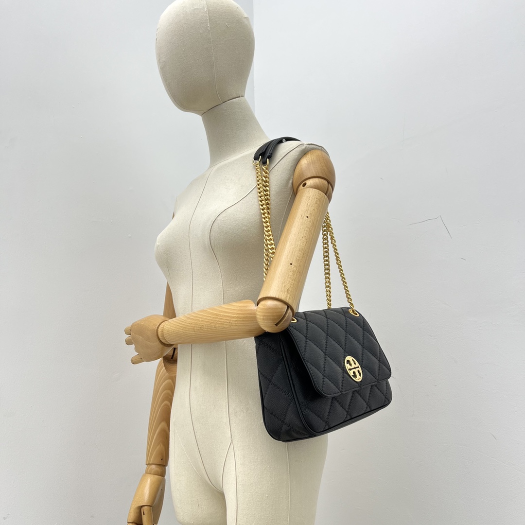 Tory Burch ～ToryBurch 87863 新款翻盖包 单肩斜挎盖头包 植鞣牛皮 磨砂金色五金