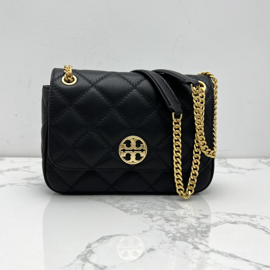 Tory Burch ～ToryBurch 87863 新款翻盖包 单肩斜挎盖头包 植鞣牛皮 磨砂金色五金