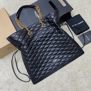 Yves Saint Laurent Handbags Tote Bags Black Cronze Color Cotton Lambskin Sheepskin Fashion
