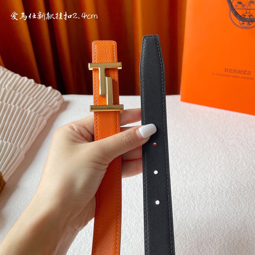 爱马仕Hermes原单爱马仕宽2.4cm进口原版皮带身双面可两面用精品电镀五金！