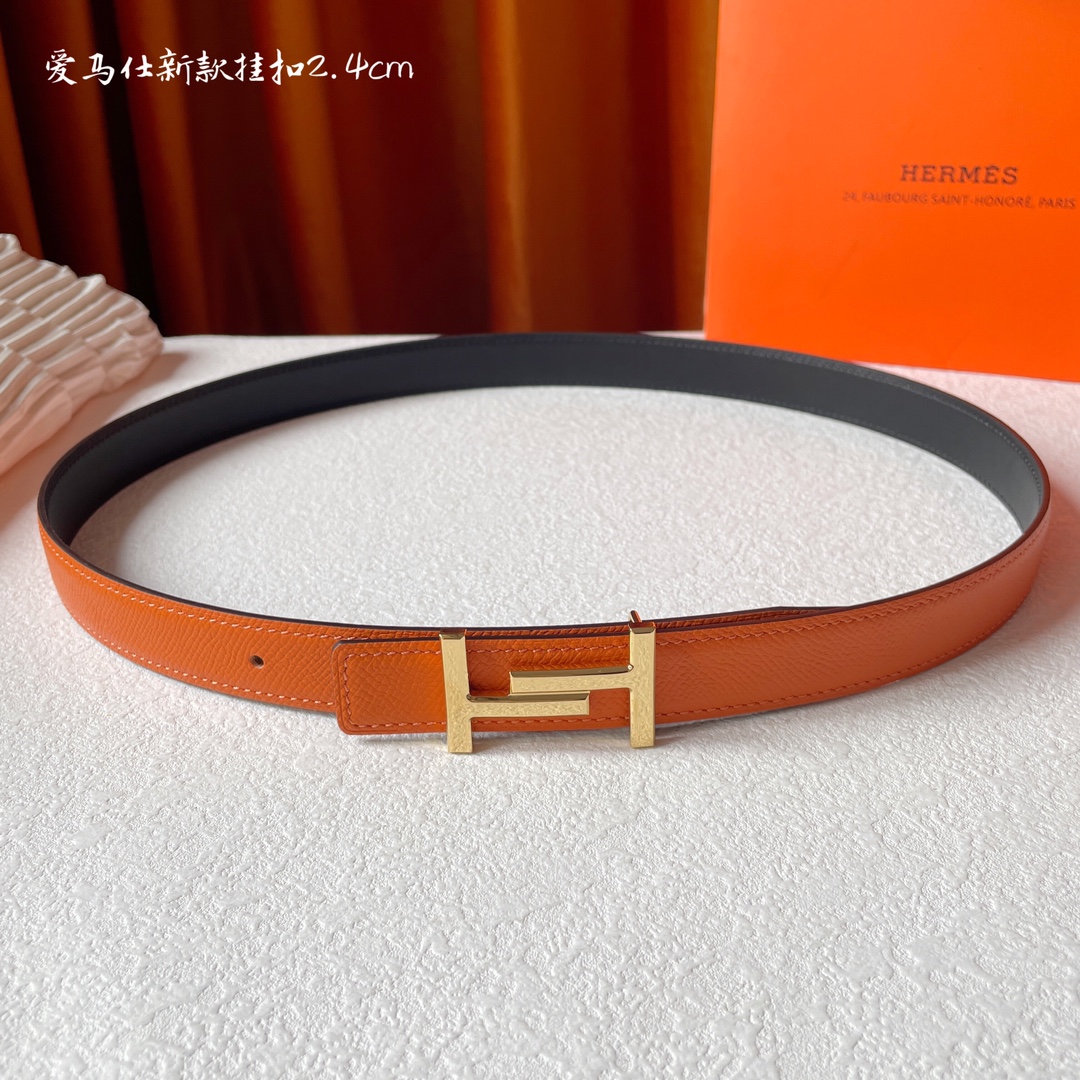 爱马仕Hermes原单爱马仕宽2.4cm进口原版皮带身双面可两面用精品电镀五金！