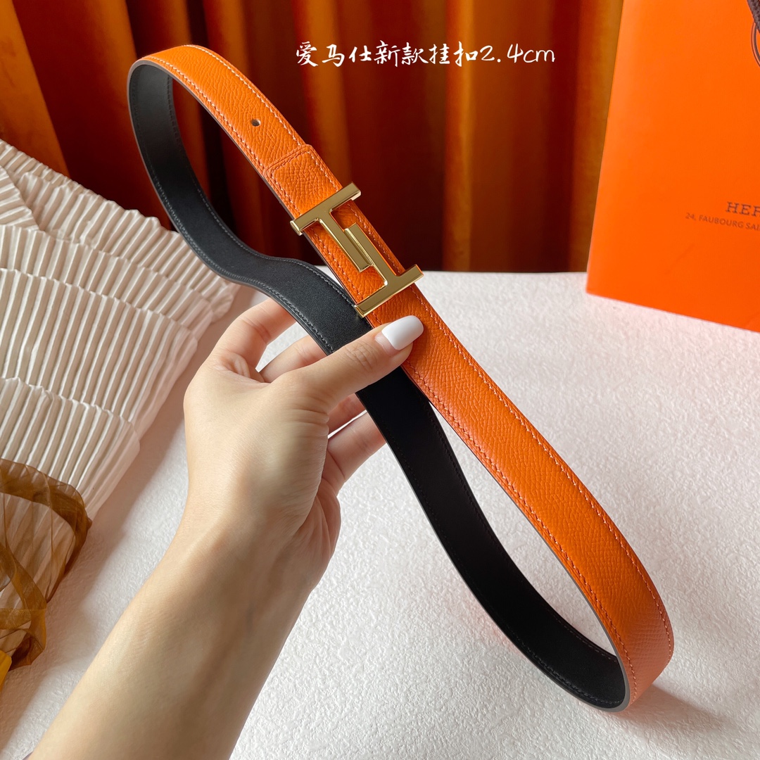 爱马仕Hermes原单爱马仕宽2.4cm进口原版皮带身双面可两面用精品电镀五金！