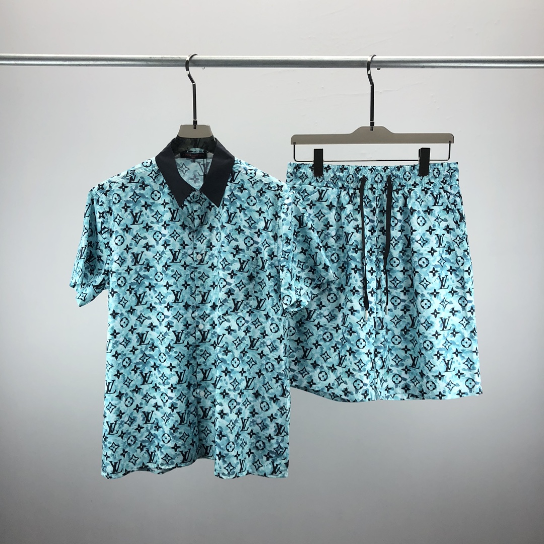 Louis Vuitton Clothing Shirts & Blouses Shorts Two Piece Outfits & Matching Sets Blue Unisex Summer Collection