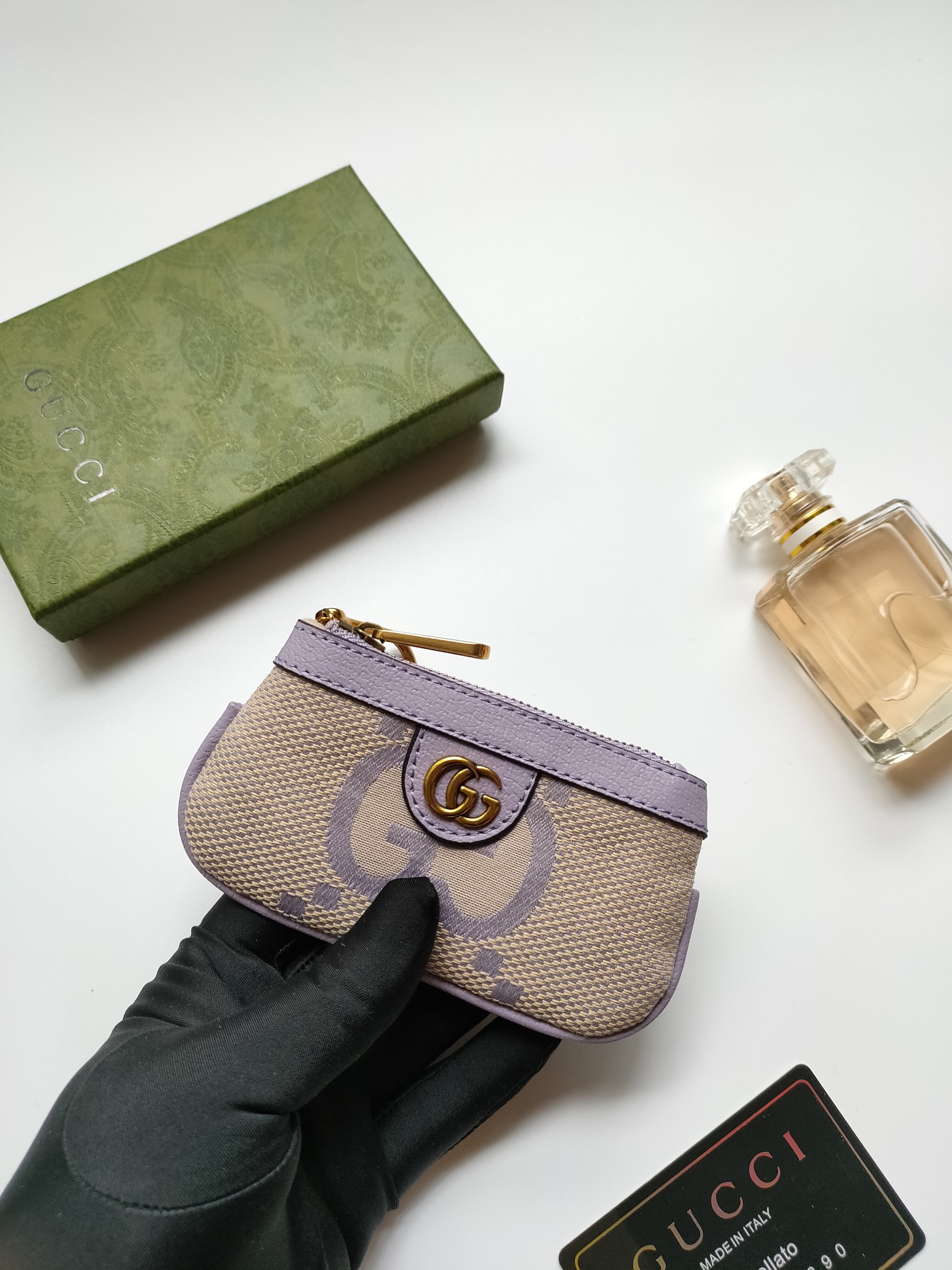 Gucci小財布-新作大字布料と古銅双G金具のコンパクトデザイン