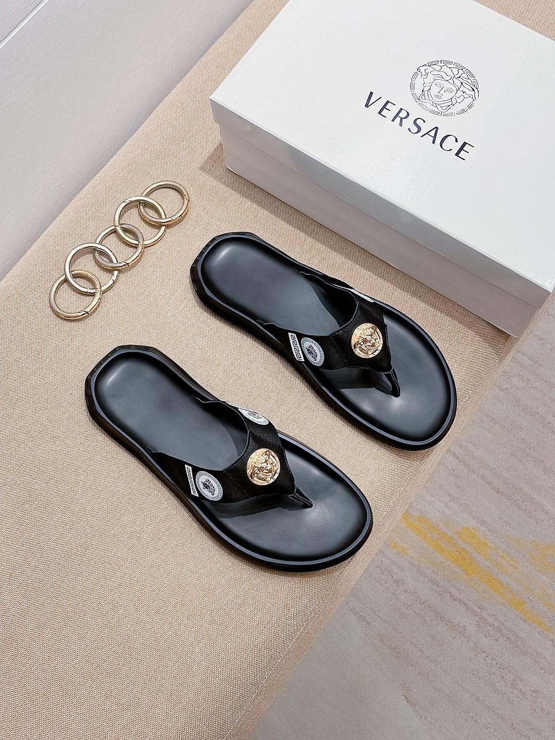 Versace Shoes Slippers Cowhide Rubber Fashion Casual