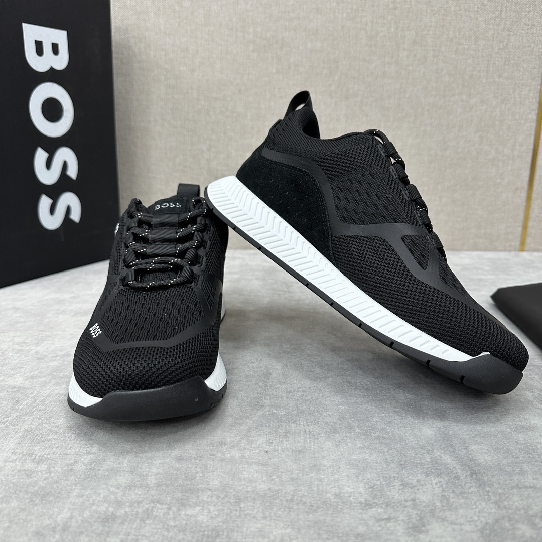 Bos*新品网面撞色运动鞋logo印