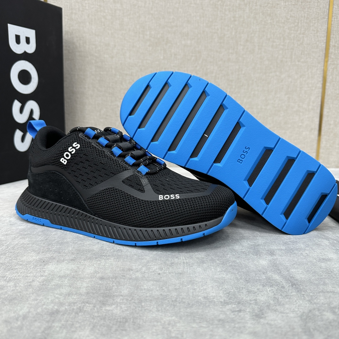 Bos*新品网面撞色运动鞋logo印