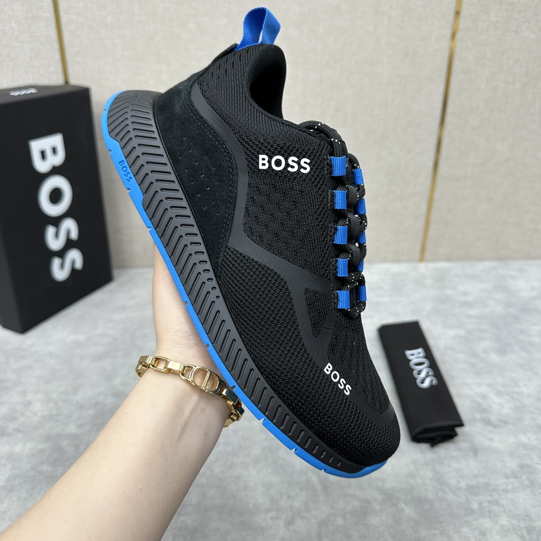 Bos*新品网面撞色运动鞋logo印