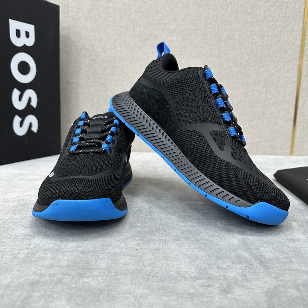 Bos*新品网面撞色运动鞋logo印