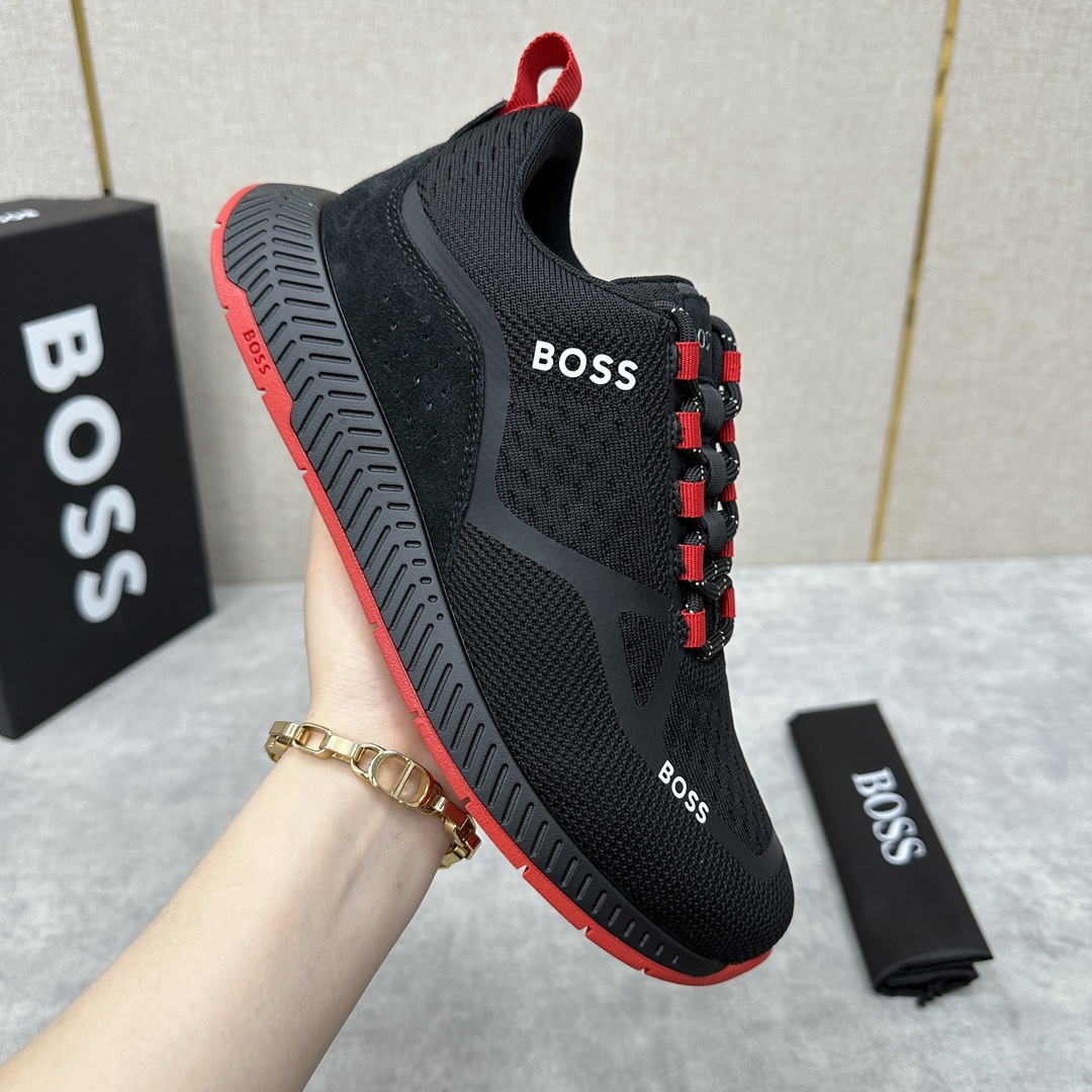 Bos*新品网面撞色运动鞋logo印