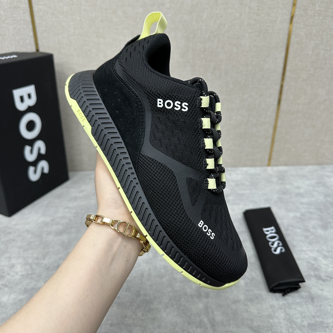 Bos*新品网面撞色运动鞋logo印