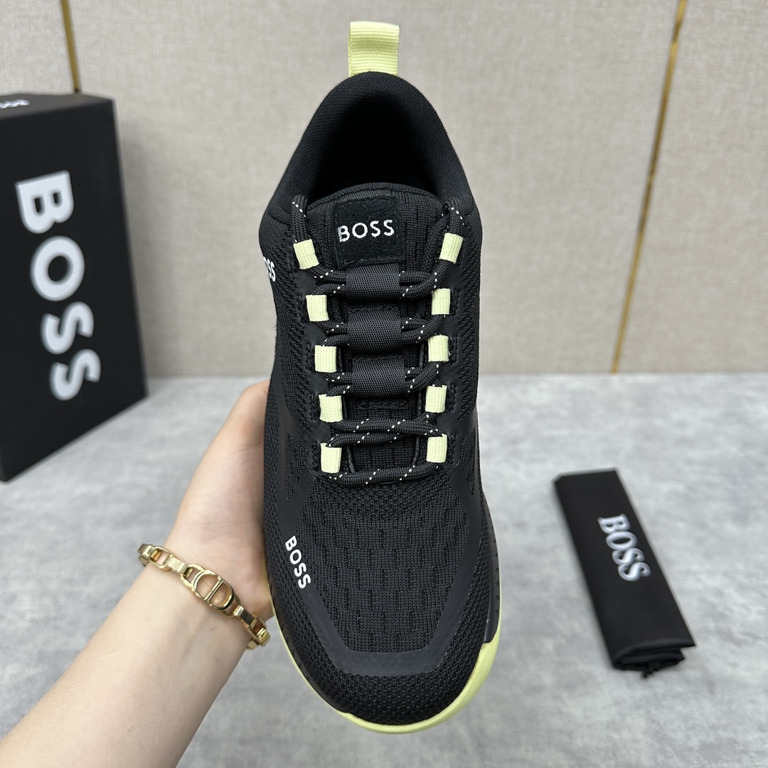 Bos*新品网面撞色运动鞋logo印