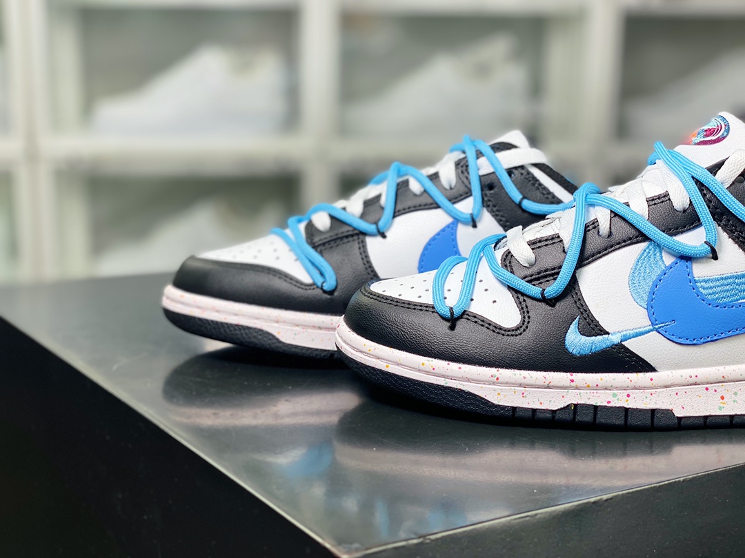 SB Dunk Low ”Multi-Color/Swoosh” dunk series low-top sneakers ”black, white and blue tied rope three hooks” FD4623-137