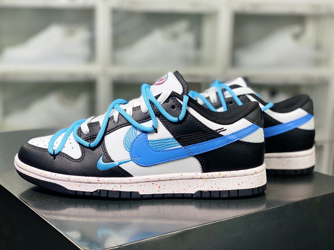 SB Dunk Low ”Multi-Color/Swoosh” dunk series low-top sneakers ”black, white and blue tied rope three hooks” FD4623-137