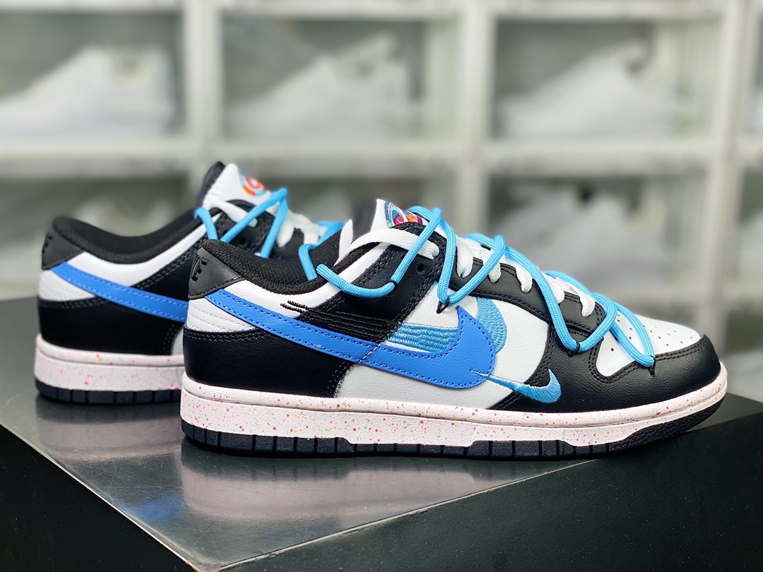 SB Dunk Low ”Multi-Color/Swoosh” dunk series low-top sneakers ”black, white and blue tied rope three hooks” FD4623-137