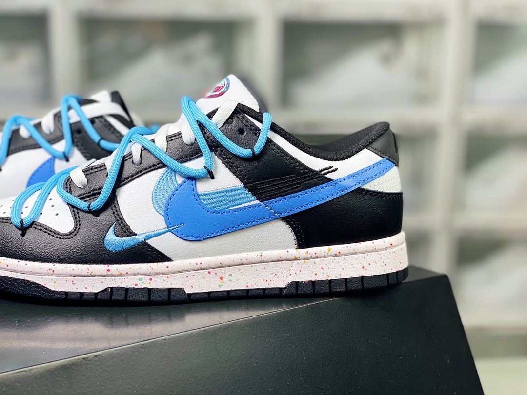 SB Dunk Low ”Multi-Color/Swoosh” dunk series low-top sneakers ”black, white and blue tied rope three hooks” FD4623-137