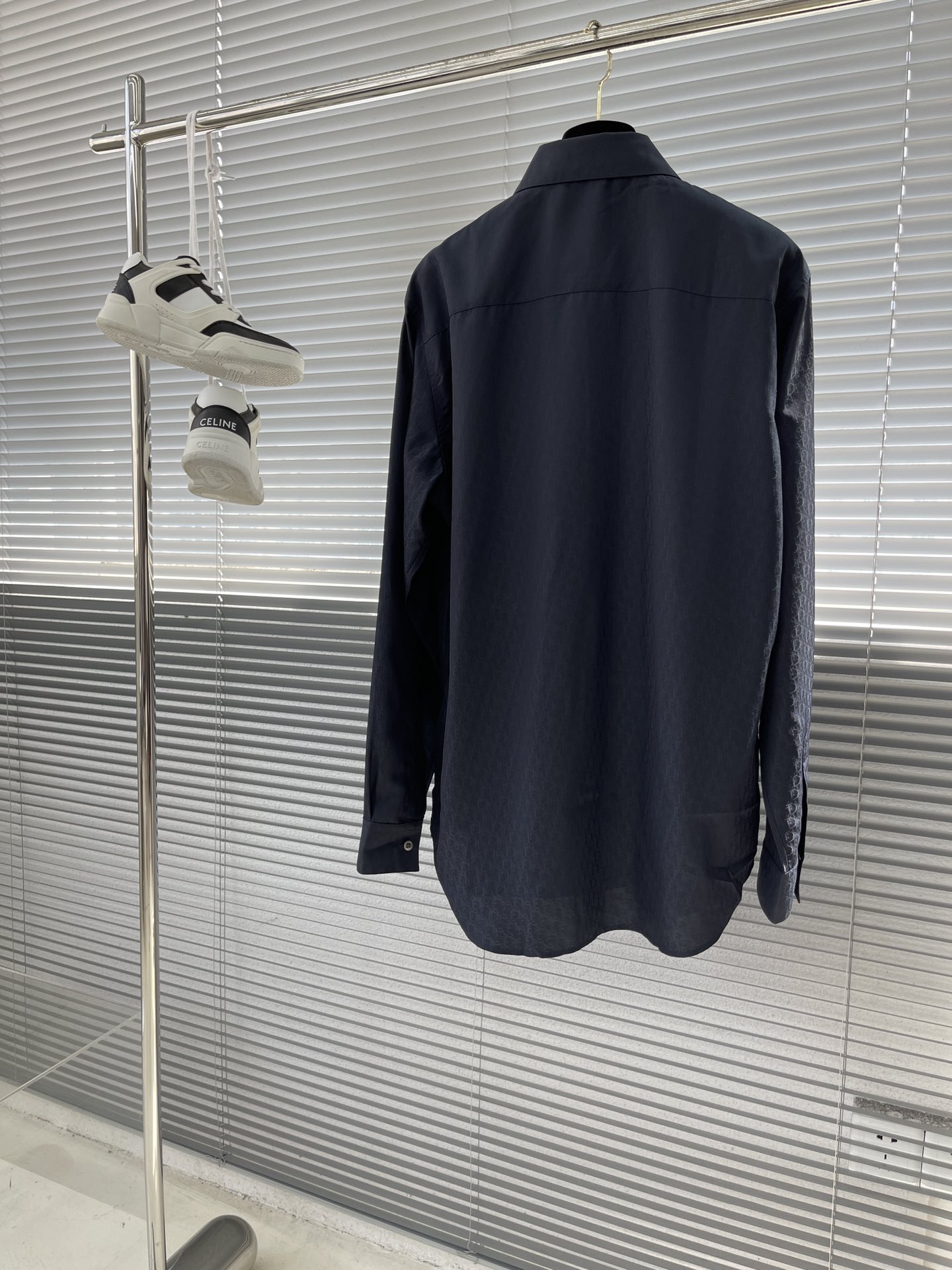 Celine Men's Classic Flower Series Silk Long Sleeve Shirt - Navy Blue 8 i1687255910 6651 2
