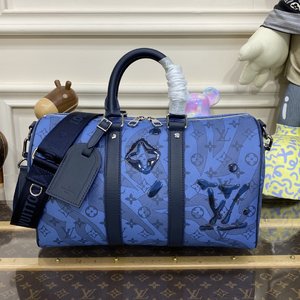 Louis Vuitton LV Keepall Handbags Travel Bags Blue Dark Canvas Fabric M22573