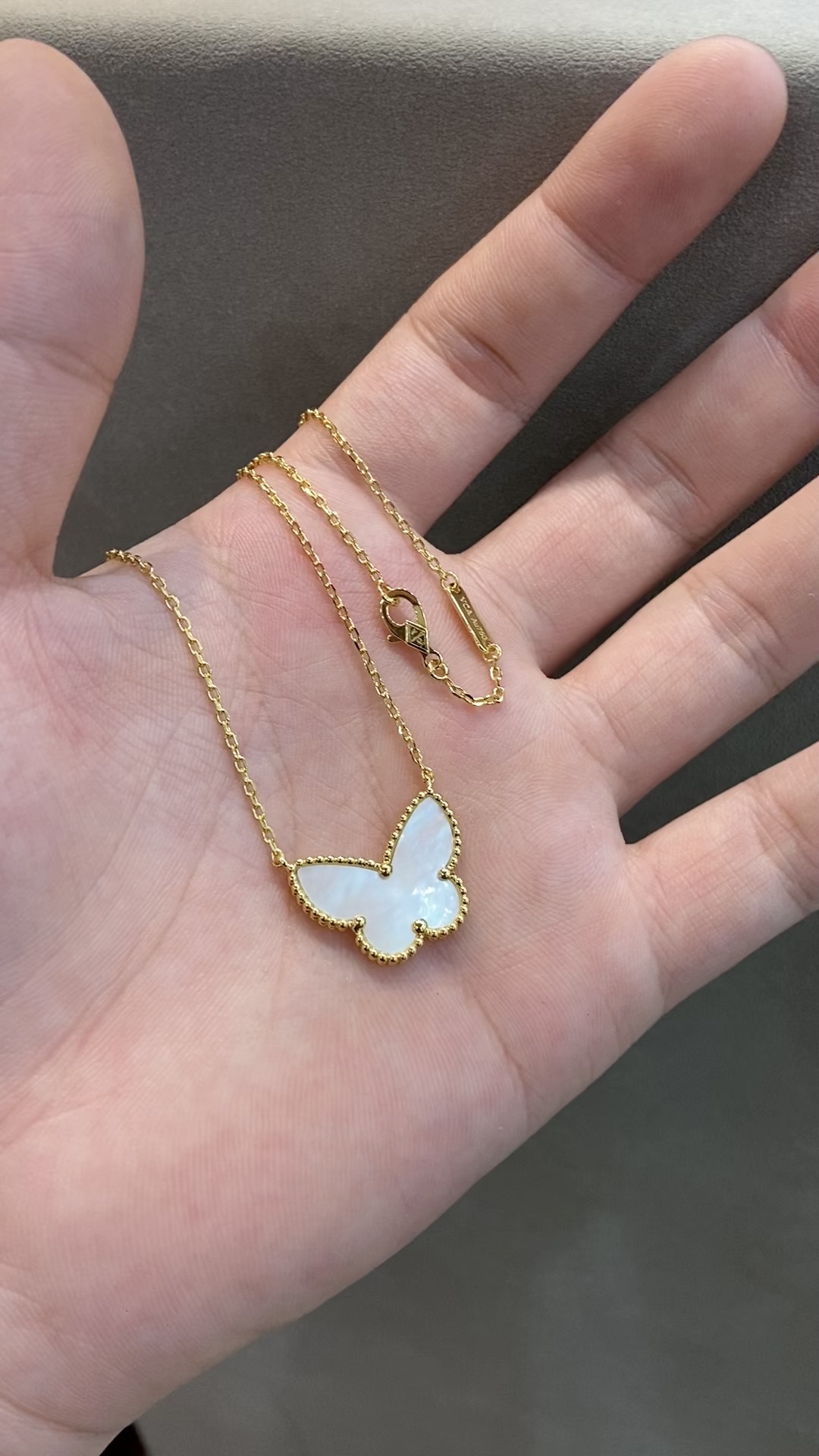 Van Cleef & Arpels vca 大号白贝蝴蝶项链 黄金色