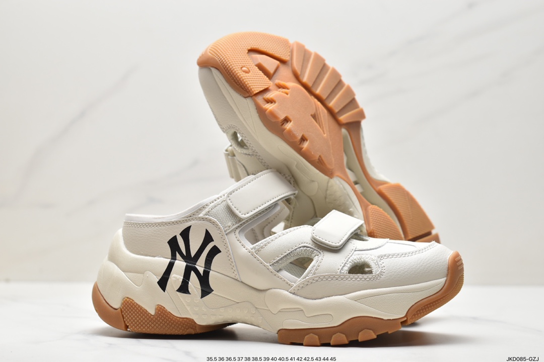 Korea Korea Limited Release NY American Football Yankees Limited x MLB Big Ball Chunky Mesh Thick-Soled Dad Jogging Shoes ”Mesh Ivory White Black NY Print” 3ASDCH133 (GP007C)