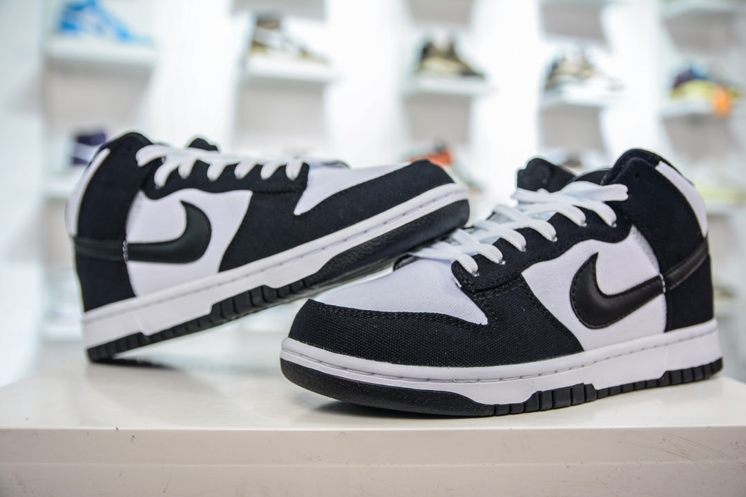 280 R Nike Dunk Mid Panda 帆布版 黑白熊猫配色 中帮休闲运动板鞋 DV0830-102