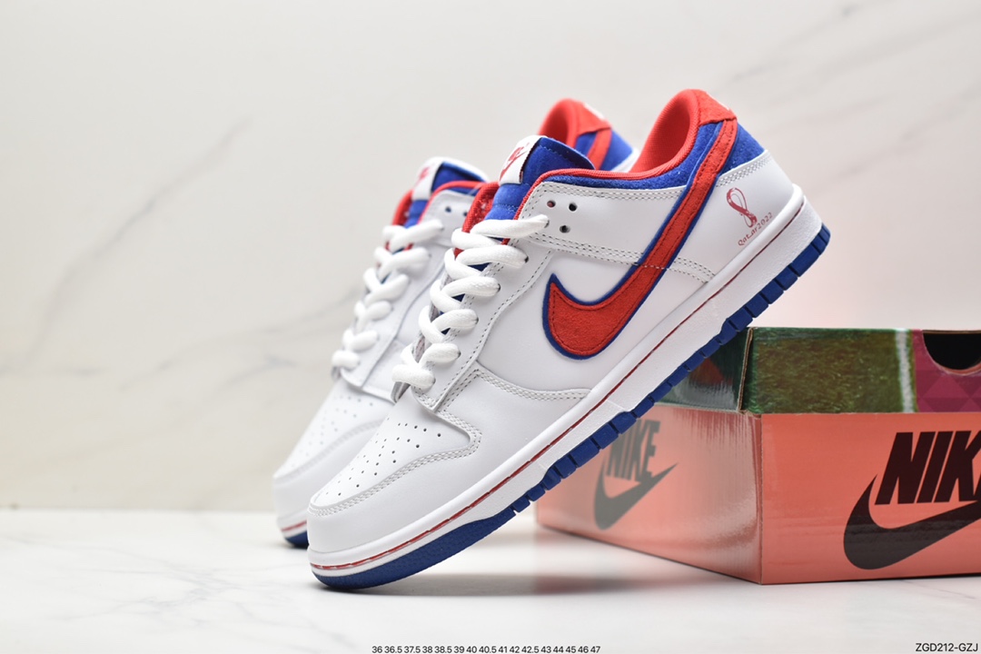 板鞋, Nike Dunk Low, Nike Dunk, NIKE, FR2022 668, Dunk Low, Dunk - 耐克 Nike Dunk Low 世界杯限定 防滑耐磨 低帮休闲运动板鞋 白红蓝 FR2022 668