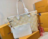 Louis Vuitton LV Neverfull Bags Handbags White Cotton Raffia Summer Collection M22838