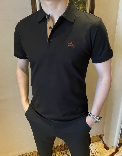 Burberry Men's Black Polo Shirt with Logo - Italian Cotton, Striped Design 1 Burberry Men's Black Polo Shirt with Logo - Italian Cotton, Striped Design