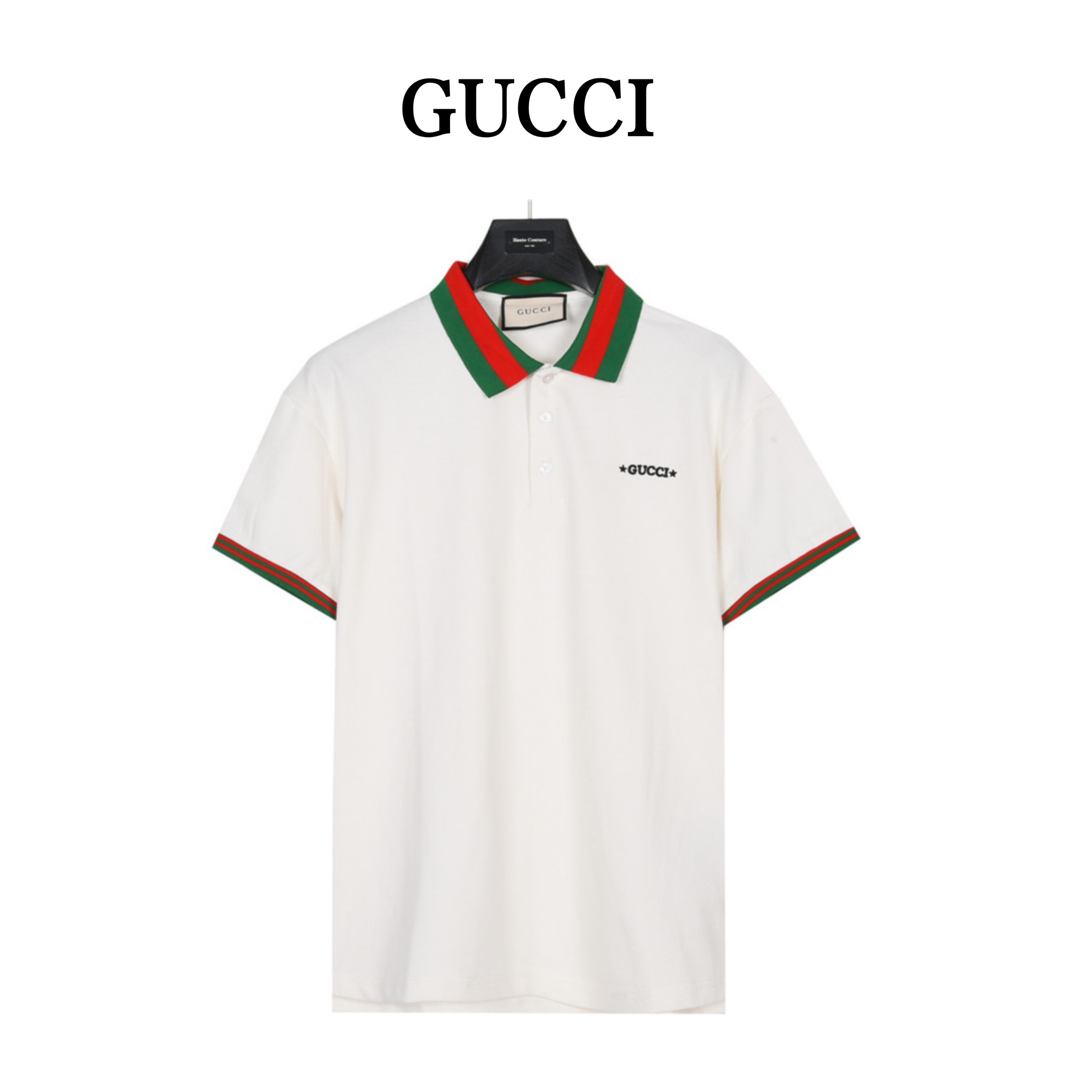 Gucci/古驰 23ss 彩条领logo刺绣Polo衫