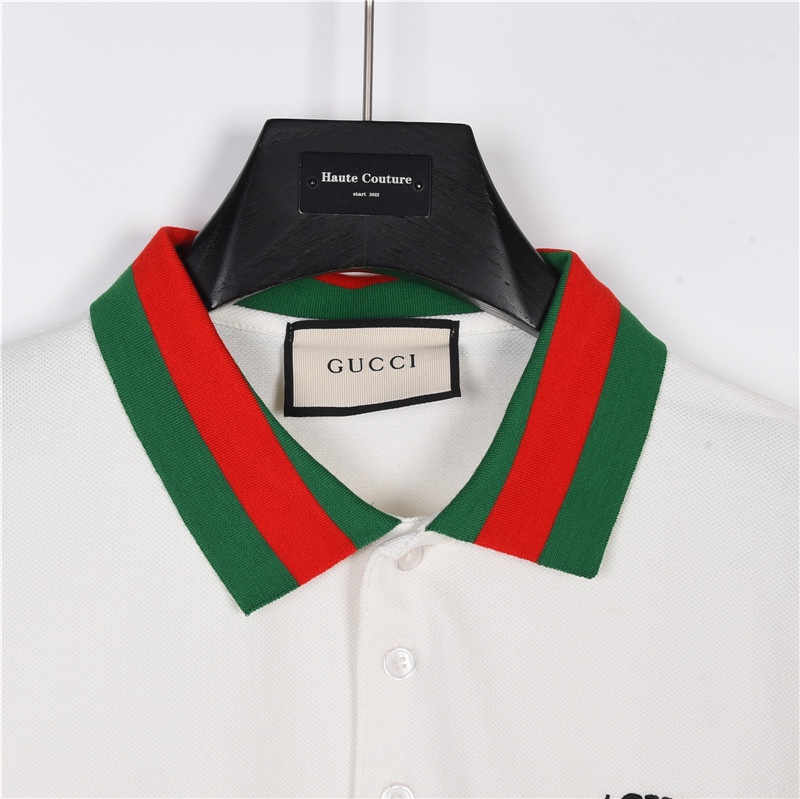 Gucci/古驰 23ss 彩条领logo刺绣Polo衫